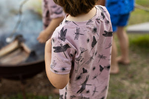Kids Organic Cotton Summer PJ set - "Globe Wanderer Dragonfly" in Ash Pink