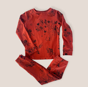 Kids Organic Cotton Winter Pyjama Set - "Bush Christmas" in Earthy Red