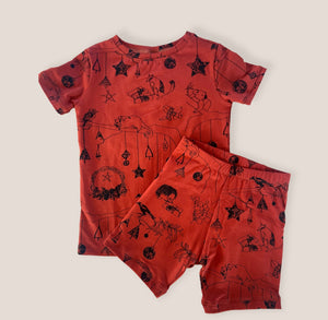 Kids Organic Cotton Summer PJ set - Native Christmas in Earthy Red