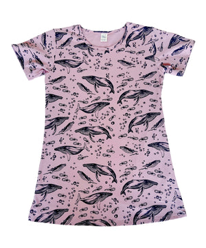 Ladies Organic Cotton Nightie - "Humpback Whale" in Ash Pink