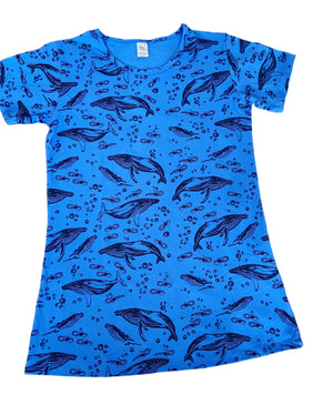 Ladies Organic Cotton Nightie - "Humpback Whale" in Blue