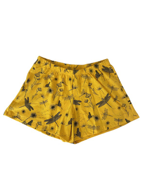 Ladies Organic Cotton Summer Pyjama Shorts- "Globe Wanderer Dragonfly" in Daffodil